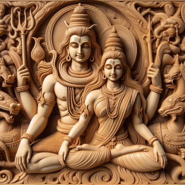 lord shiva and parvathy bas relief sculpture stl files sample image